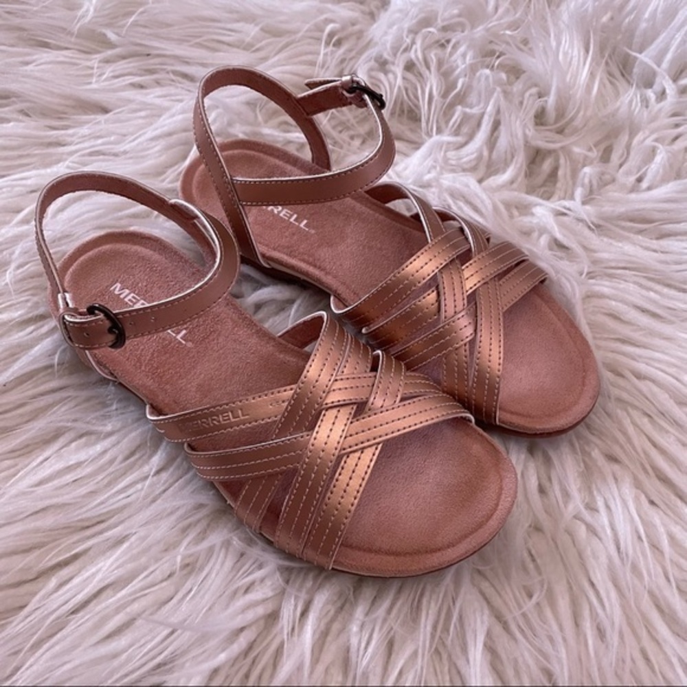 Merrell rose gold leather strappy comfort sandals size 6